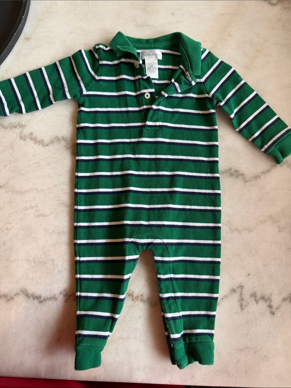 Ralph Lauren Green Navy White Striped One-Piece Footie